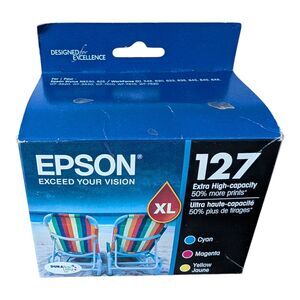 2X Genuine Epson 127 Color XL High Capacity Ink T127520-/T127520-CP  Exp 08/2023